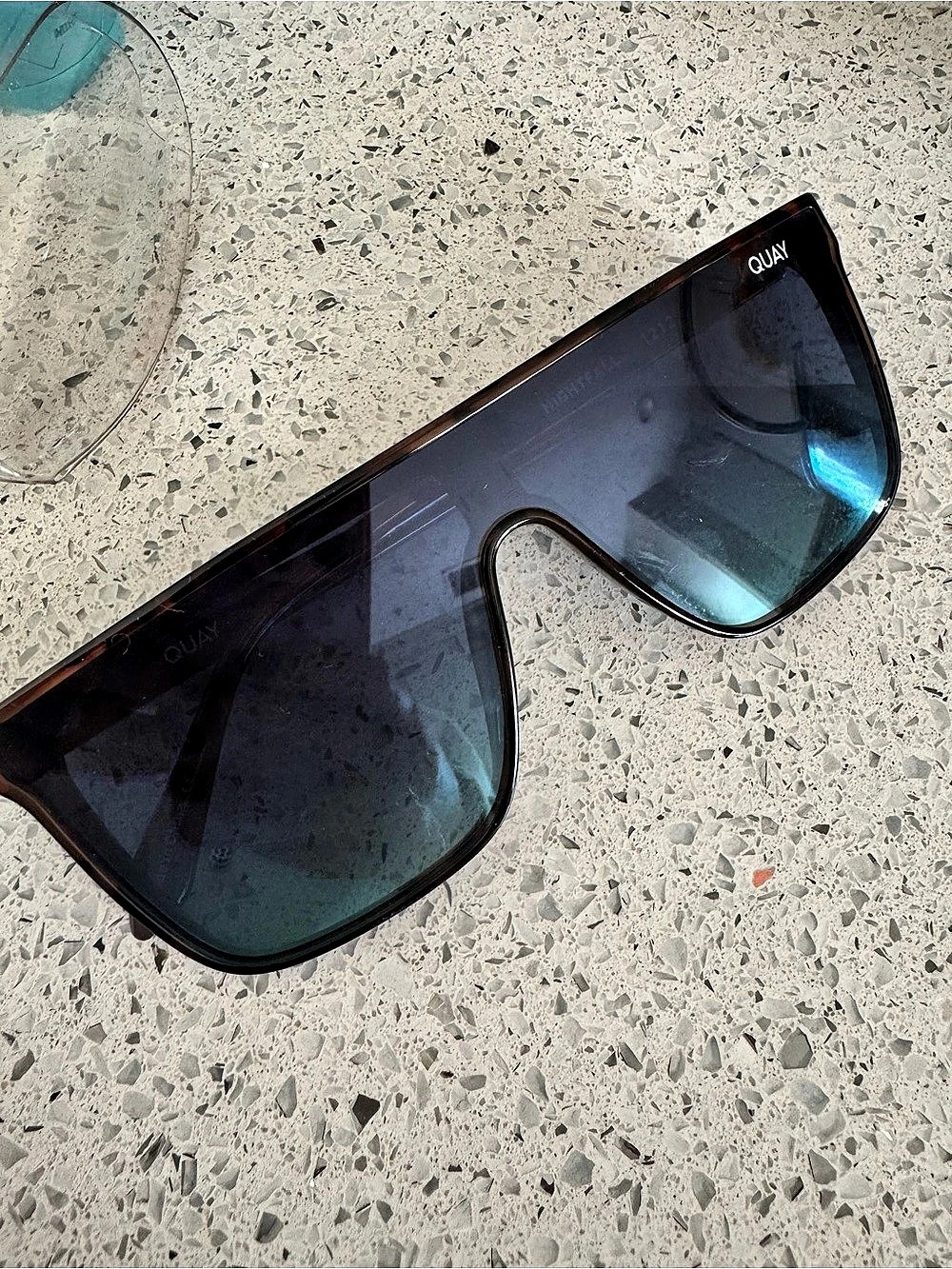 Quay Nightfall Oversized Shield Sunglasses Black & Blue